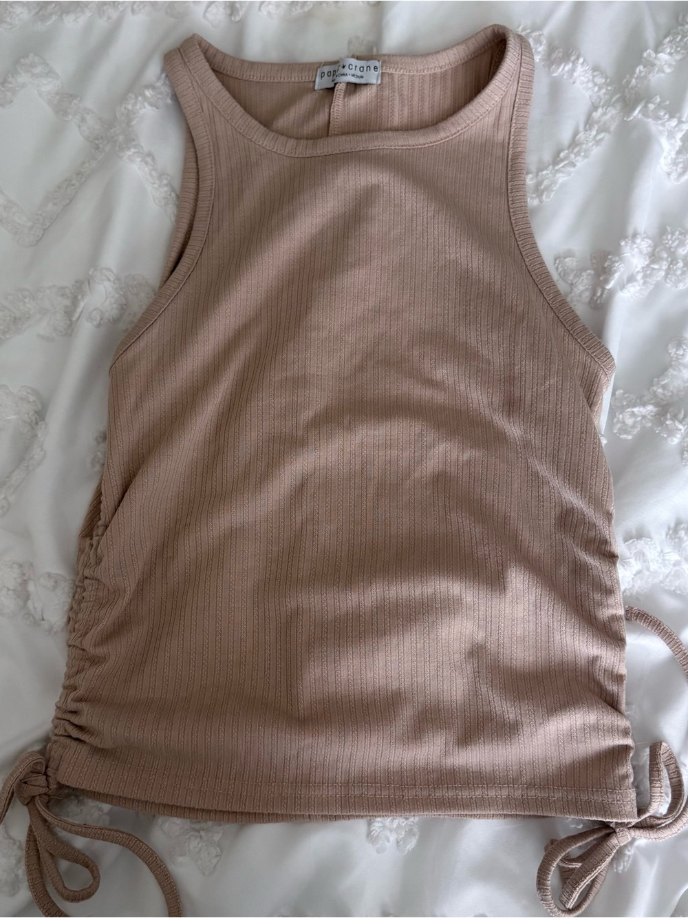 Paper Crane Ribbed Side-Tie Tank Top - Taupe